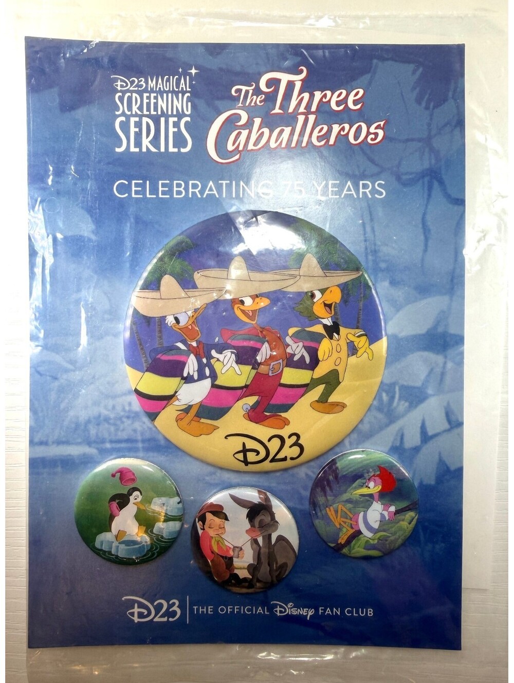 Disney D23 | Three Caballeros 75th Anniversary Button Pin Set | 4 Pack